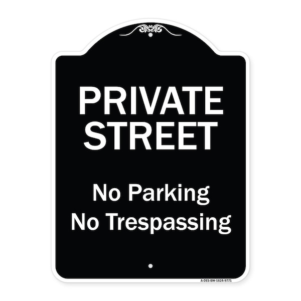 Designer Series-Private Street No Parking Or Trespassing, 24" x 18", BW-1824-9771